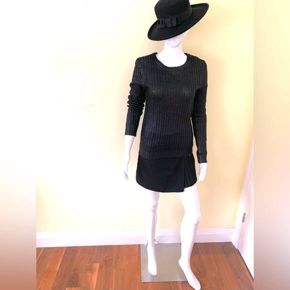 RUDSAK design shiny black acrylic knit crew neck long sweater top long sleeves - Picture 2 of 16